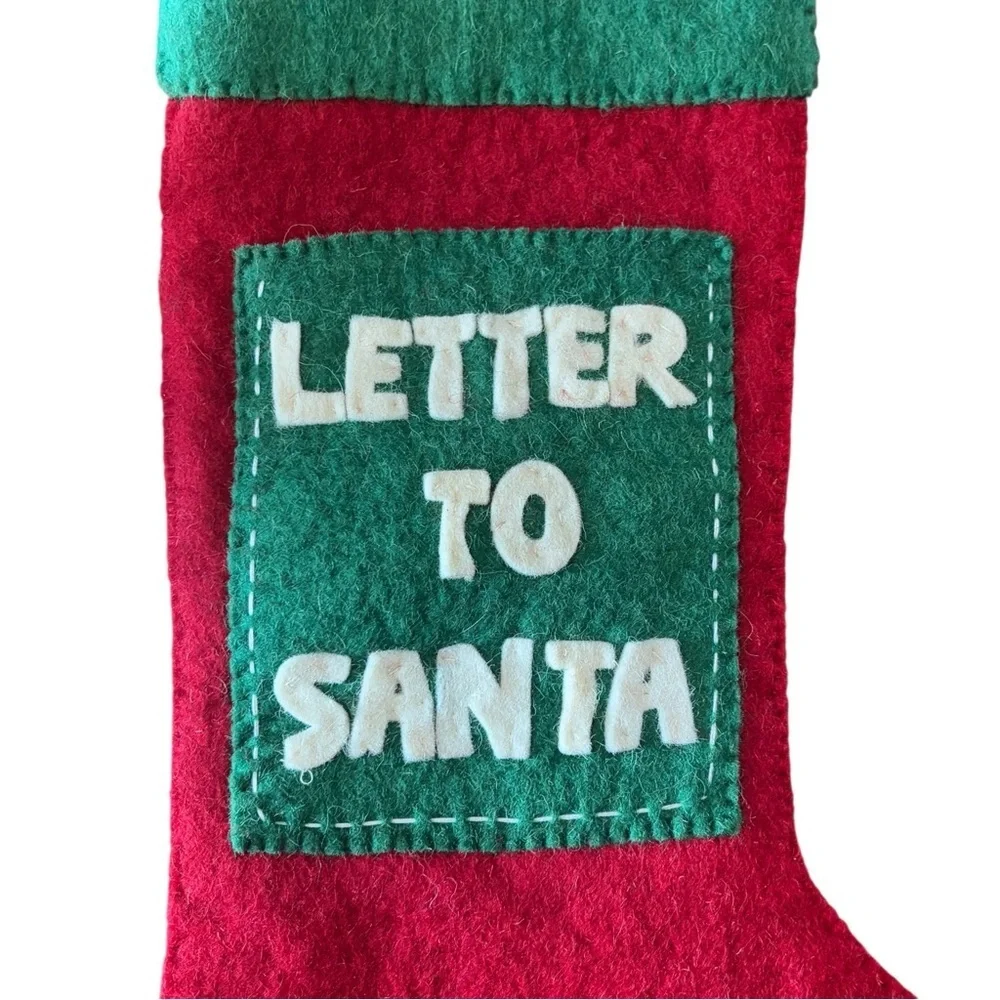 WOOL CHRISTMAS STOCKING LETTER TO SANTA Pocket Felt 19” red green - Picture 3 of 11